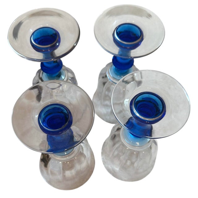 Mid 20th Century 20th Century Tiffin Crystal Wine Glasses With Cobalt Stems - A Set of 4 For Sale - Image 5 of 8