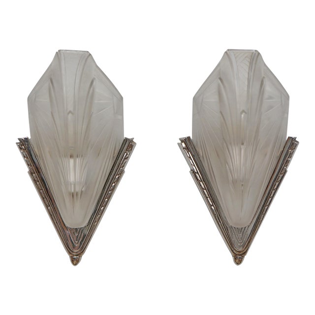 French Art Deco Wall Sconces by Jean Gauthier & A. Bloch 1920s France - A Pair For Sale