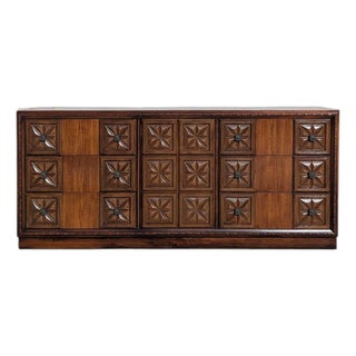 1970s Brutalist Lowboy Dresser With Sculptural Geometric Facade For Sale