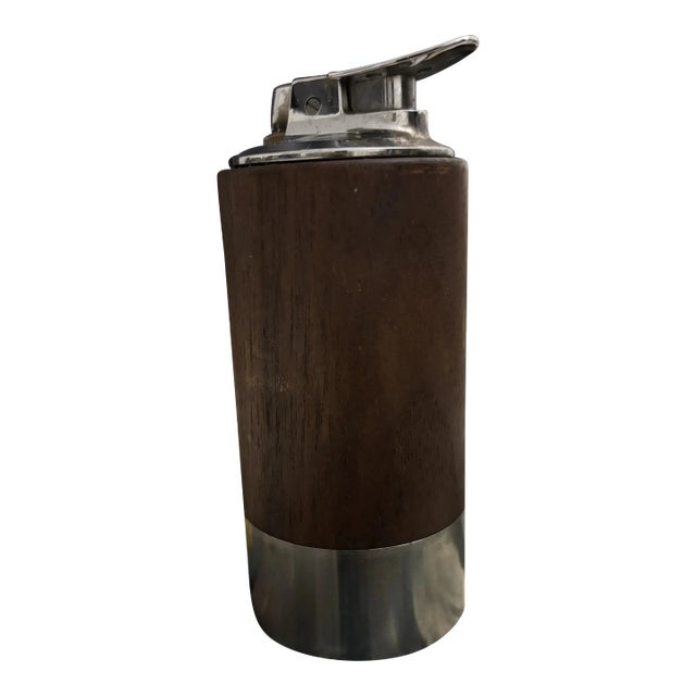 Vintage Mid-Century Modern Ronson Norseman Table Lighter in Walnut & Chrome For Sale