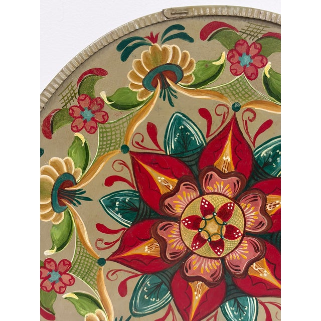 Folk Art Vintage Hand-Painted Round Wooden Cheese Box – Floral Folk Art For Sale - Image 3 of 15