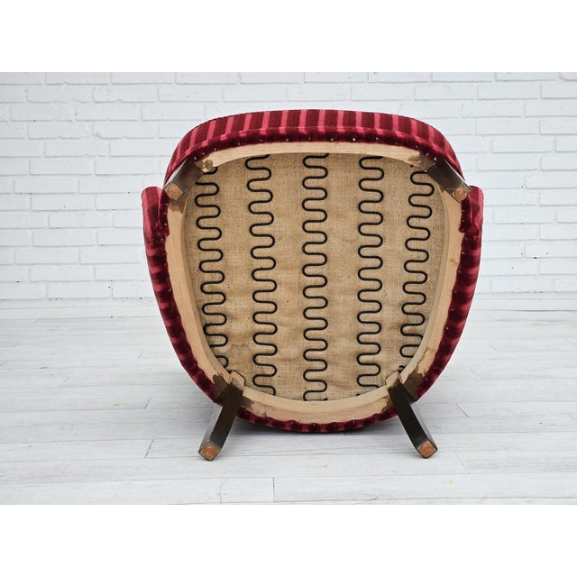 Vintage Danish Chair in Cherry-Red Furniture Velour, 1960s For Sale - Image 13 of 18