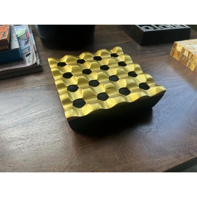 Contemporary Black and Gold Sculptural Cigar Ashtray with Brass-Tone Finish For Sale - Image 3 of 13