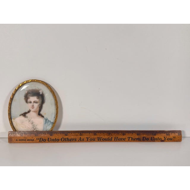 Glass Antique Miniature Portrait Painting of Young Maiden signed Garnier For Sale - Image 7 of 9