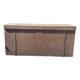 Antique Wood Travel Trunk - Primitive Wooden Storage Chest For Sale
