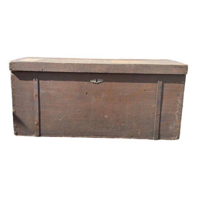 Antique Wood Travel Trunk - Primitive Wooden Storage Chest For Sale