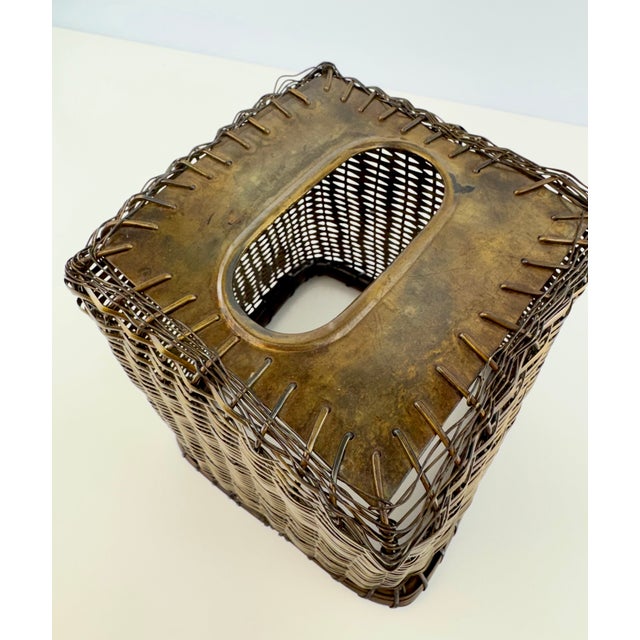1970s Vintage Woven Brass Metal Tissue Box Cover For Sale - Image 5 of 11