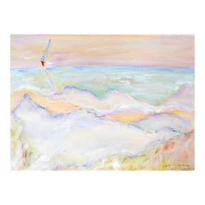 1989 Abstract Seascape With Sailboat Watercolor Painting