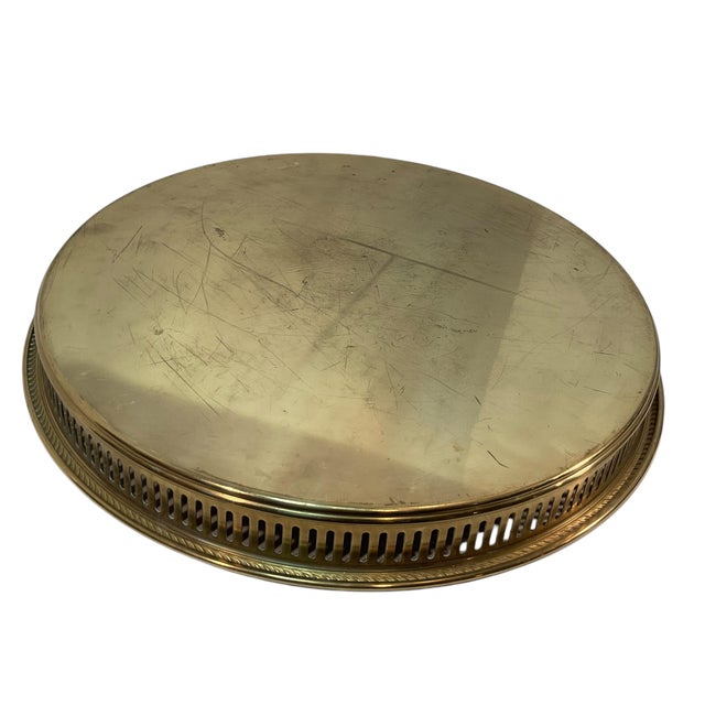 Mid-Century Large Brass Pierced Gallery Serving Tray For Sale - Image 9 of 11