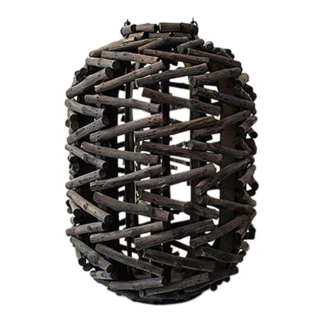 Organic Modern Black Wood Twig Lantern For Sale