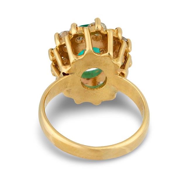 Vintage Oval Cut Emerald Diamond 14k Yellow Gold Engagement Ring, Size 5 For Sale In Los Angeles - Image 6 of 6