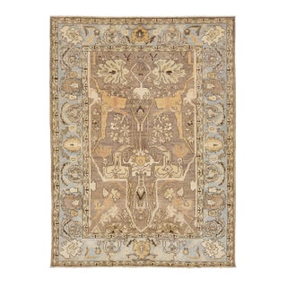 Modern Oushak Style Allover Wool Rug Hand Knotted in Light Brown For Sale