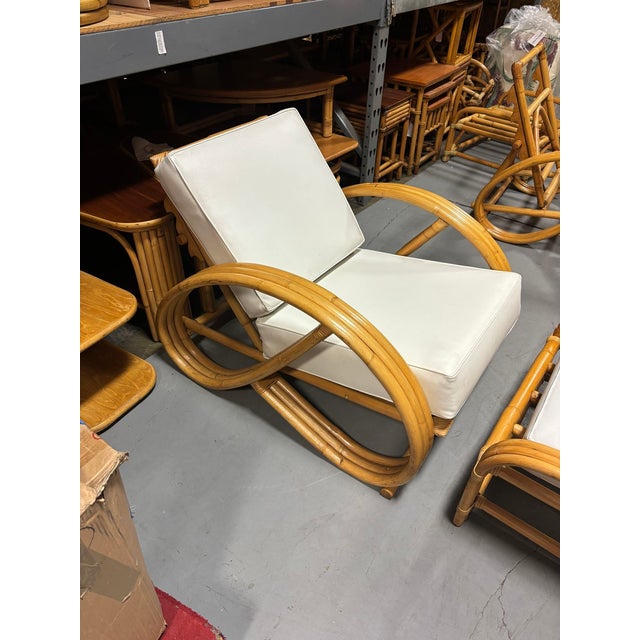 1940s Restored 3-Strand 3/4 Pretzel Rattan Adjustable Reclining Lounge Chair W/ Ottoman For Sale - Image 5 of 8