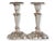 Pair of 1940s English silver-plated candlesticks with scalloped bases, fluted columns, and raised floral borders‚Äîan...