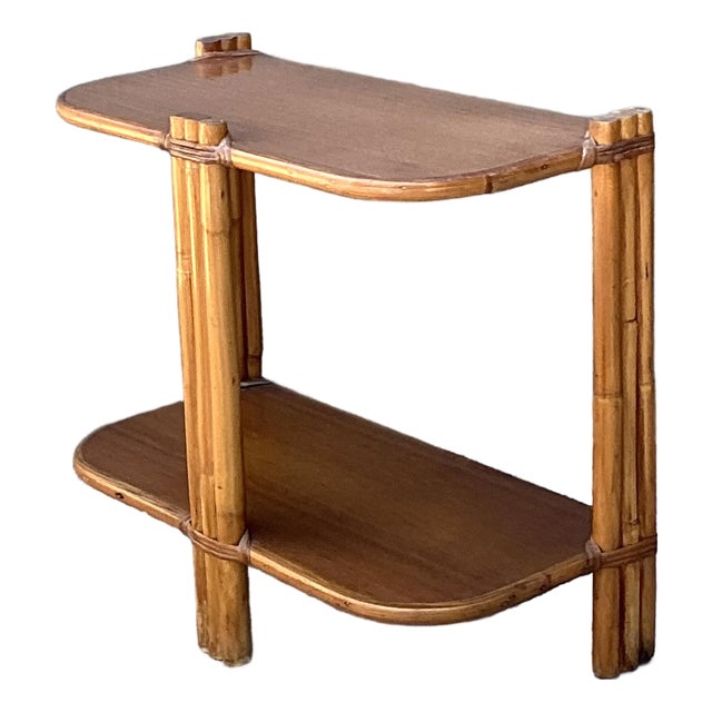 Vintage MCM Rattan Side Table For Sale