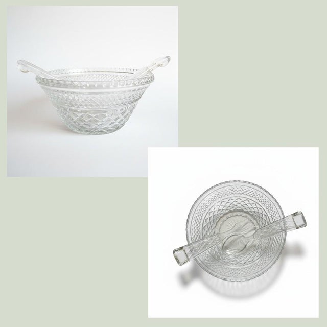 Anchor Hocking Wexford Salad Bowl Serving Set-Clear Glass-Spoon-Fork-Vintage For Sale - Image 9 of 11