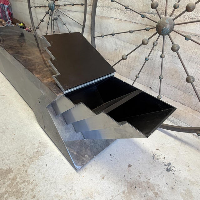 1980s Karl Springer- Brutalist Post Modern Geometric Goatskin Credenza For Sale - Image 13 of 15