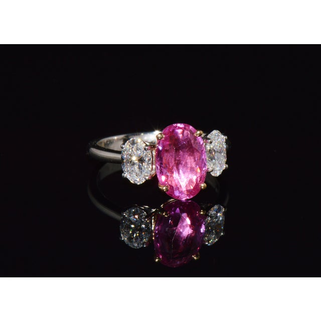 Late 20th Century Late 20th Century Gia Certified 3.68Ct Madagascar Pink Sapphire E VVS Diamond Solid 950 Platinum 18k Gold Ring, Size 6.5 For Sale - Image 5 of 15
