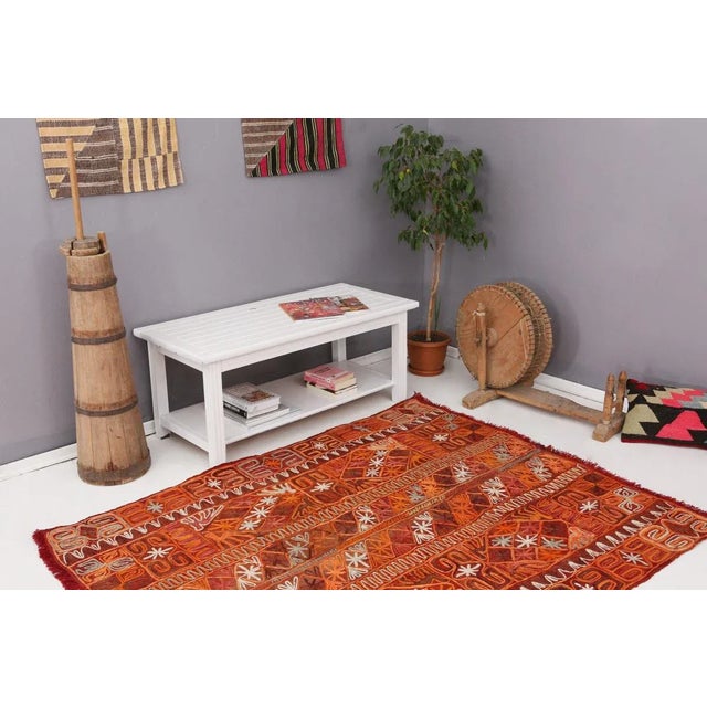 Mid 20th Century Vintage Embroidered Arabi Kilim Rug For Sale In Los Angeles - Image 6 of 7