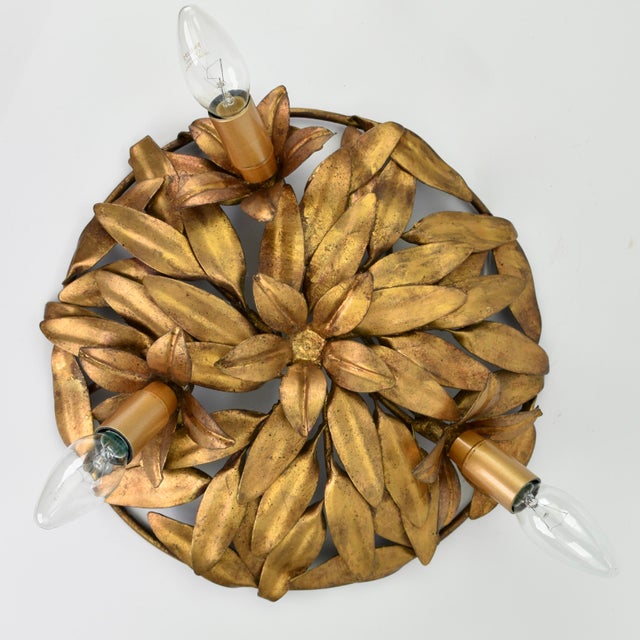 Mid Century Italian Flush Mount Gilt Iron For Sale - Image 10 of 11