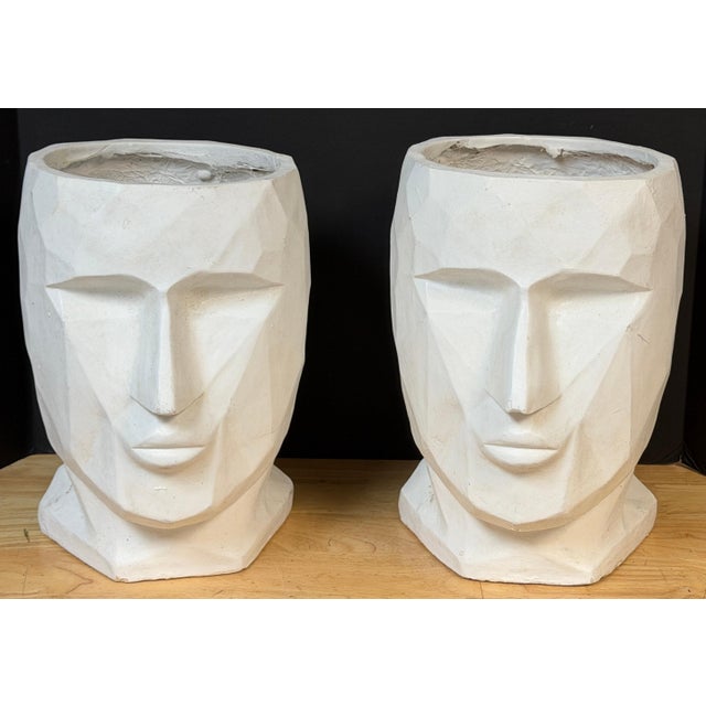 White Pair of Large Cubist Head Form Planter Vases, Postmodern, 2000s For Sale - Image 8 of 12
