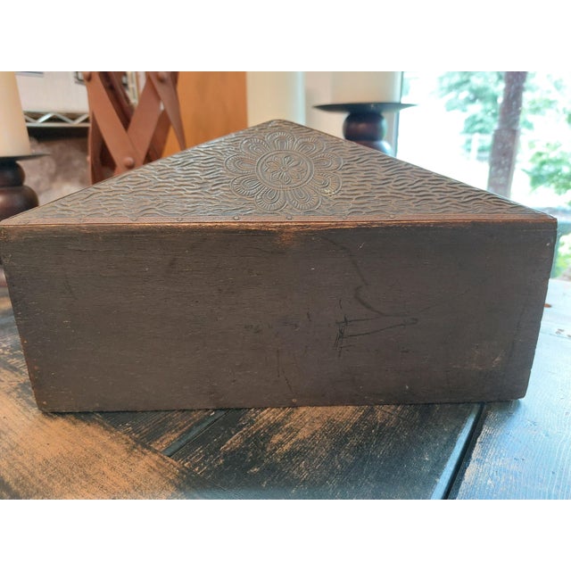Indian Vintage Elegant Indian 6-Drawer Stamped Metal & Wood Jewelry Trinket Chest For Sale - Image 3 of 13