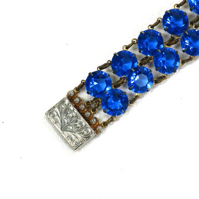 Traditional Vintage Austrian Sapphire Crystal Bracelet 1950s For Sale - Image 3 of 9