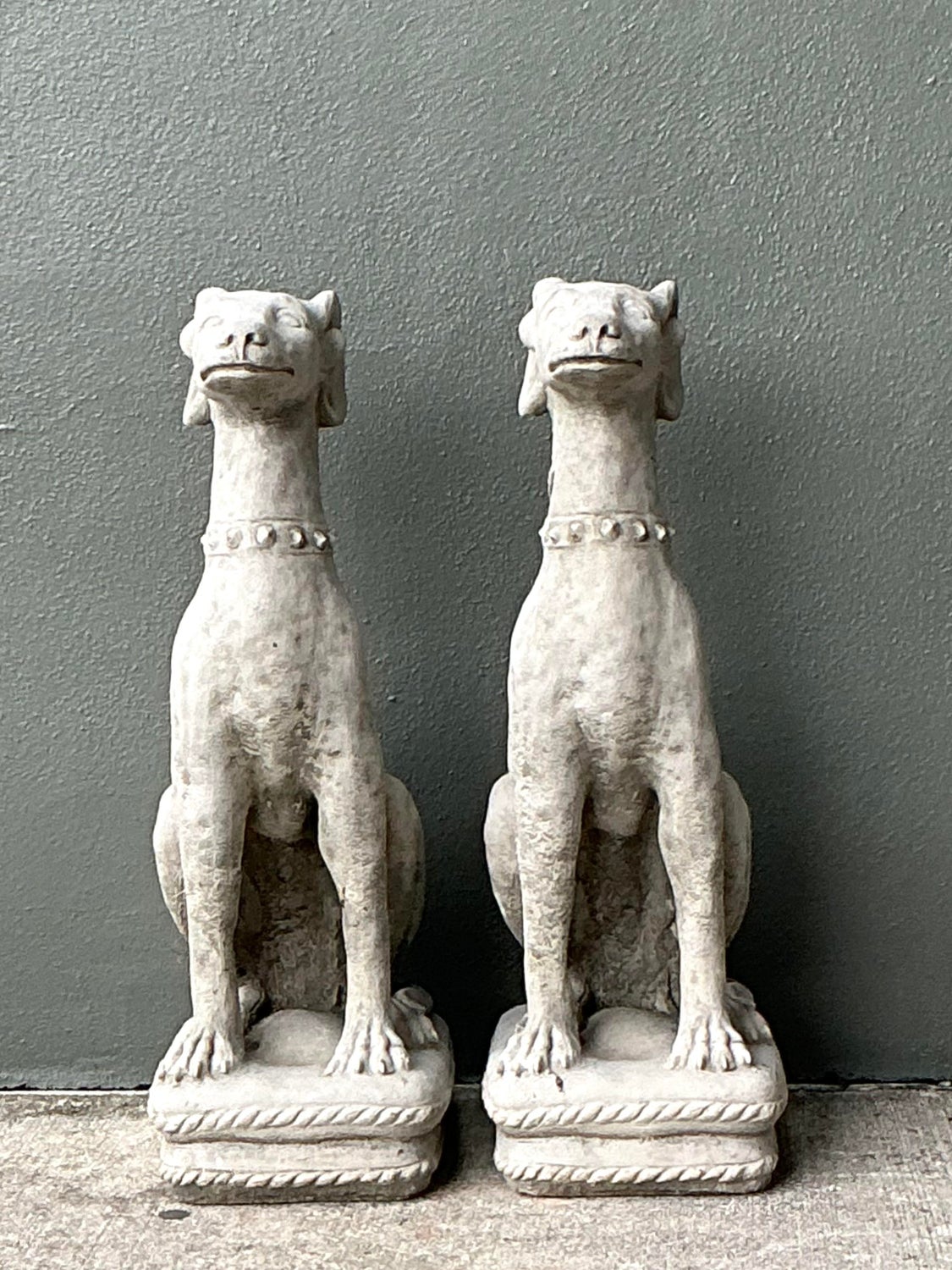 Vintage Cast Concrete Dogs - A Pair - Top view