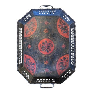 Antique Octagonal Lacquered Toleware Tray For Sale