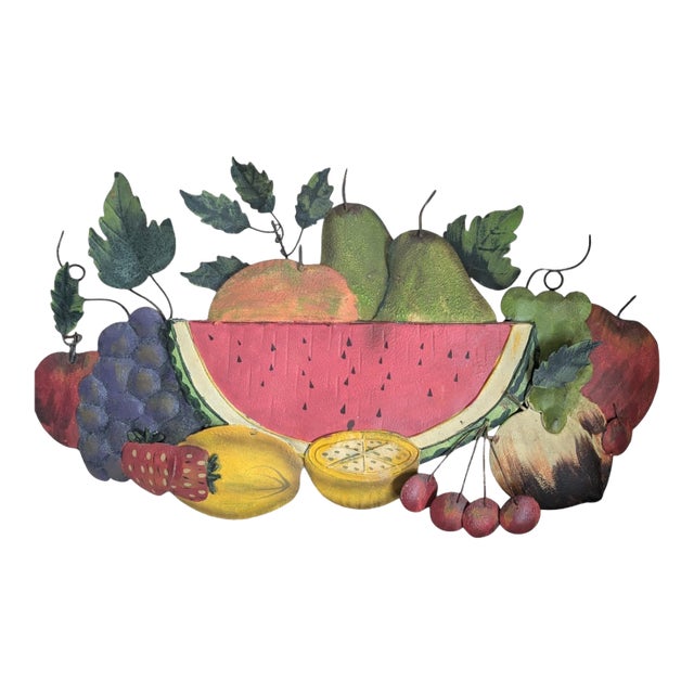 Vintage Painted Tole Metal Fruit Wall Sculpture For Sale