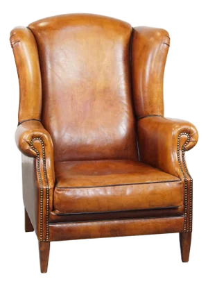 Brown Leather Wing Chair