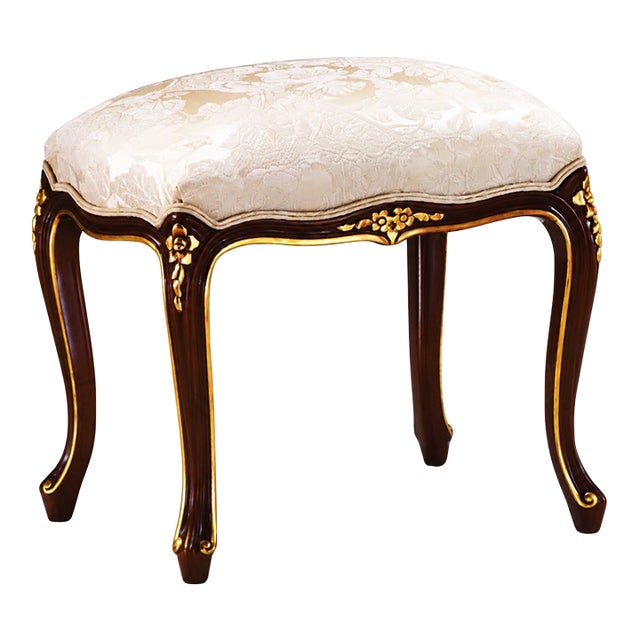 Italian Louis XV Vanity Stool With Gold Leaf Accents For Sale