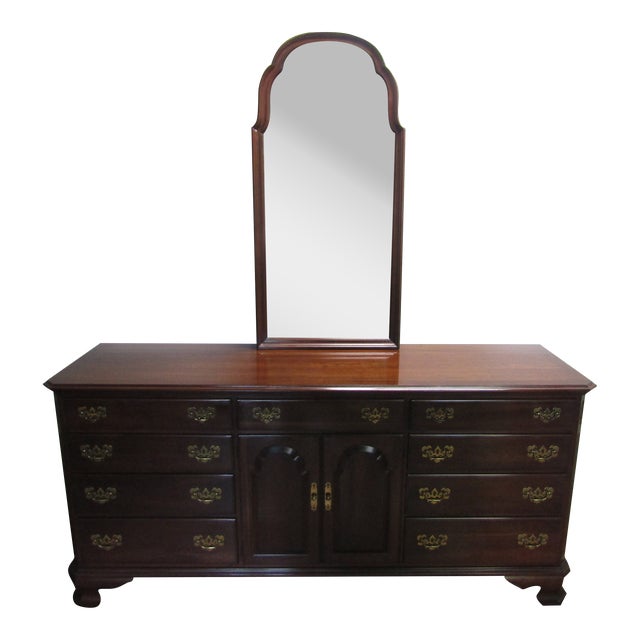 Ethan Allen Solid Cherry Court Triple Dresser With Mirror