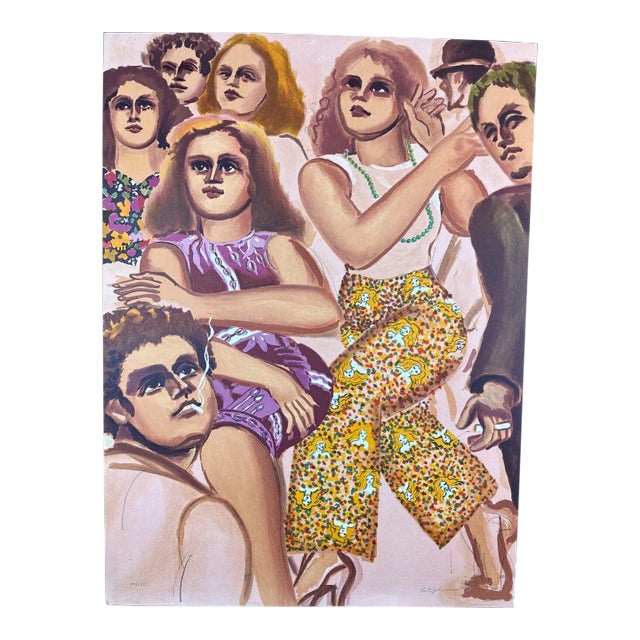 1970s Lester Johnson Group Scene Slacks Hand Signed and Numbered Litho Art For Sale