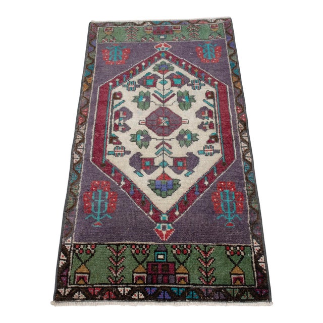 1970s 1970s Hand Knotted Turkish Small Rug Purple Accent Rug - 20'' X 39'' For Sale - Image 5 of 13