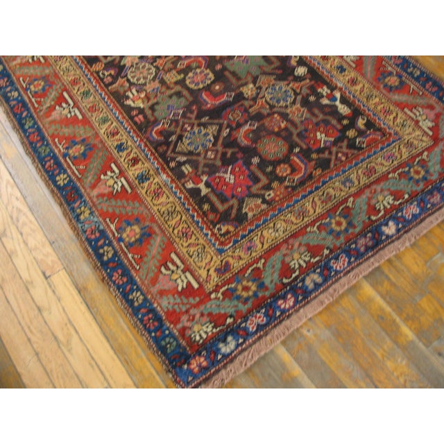 Textile 1880s Brown Geometric Antique Persian Tribal Kurdish Rug 4'6" X 8'4" Knotted Wool Carpet For Sale - Image 7 of 9