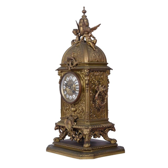 American Late 19th Century Tiffany & Co. Bronze Cherub Mantel Clock For Sale - Image 3 of 10