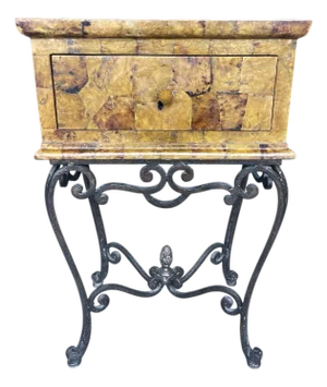 Vintage Tessellated Horn Side Table on Iron Base, Hollywood Regency