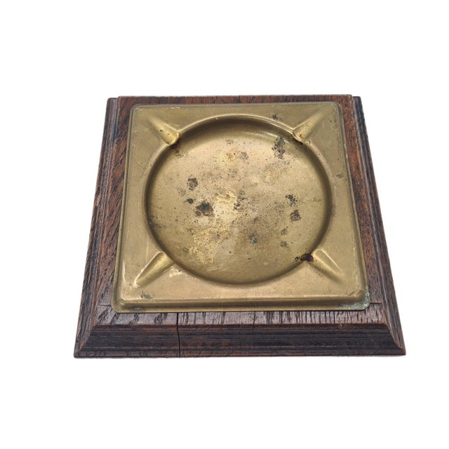 Vintage Brass Ashtray with Oak Base from Meubelfabriek Oisterwijk, Netherlands, 1970s For Sale - Image 9 of 9