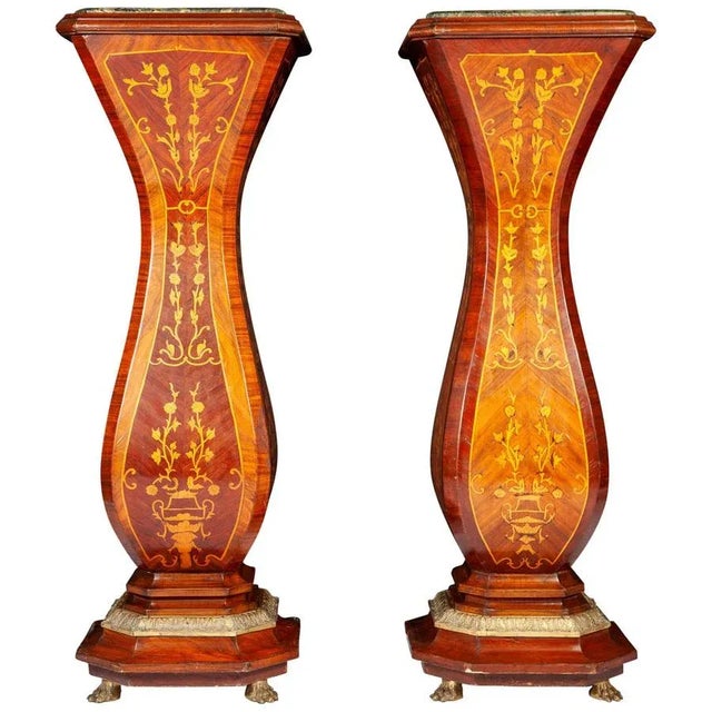 Large 19th Century French Marquetry Inlaid Pedestals, Set of 2 For Sale - Image 12 of 12