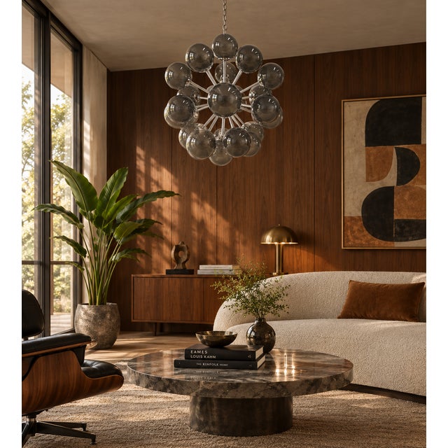 Glass 21st Century Nova Polished Nickel Frosted Smoky Murano Sputnik Chandelier by Fabio LTD For Sale - Image 7 of 7
