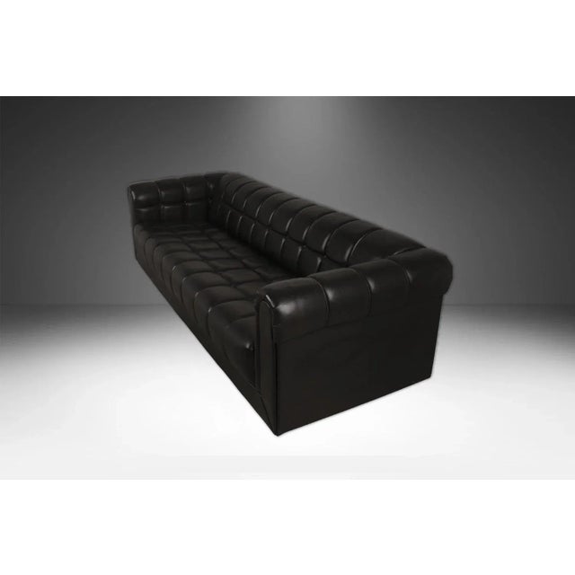 This is a very handsome, gorgeous black leather geometric tufted pattern sofa by the Kroehler Mfg. Company, in the style...