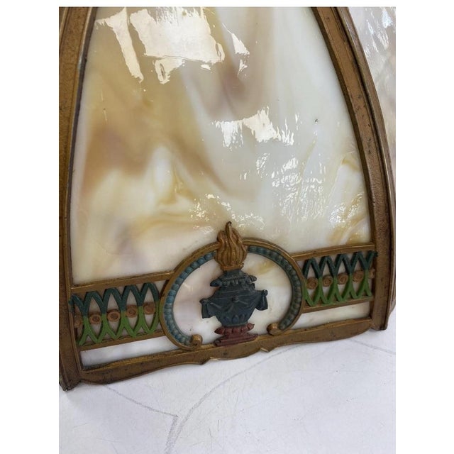 Antique Art Nouveau 8-Panel Slag Glass Lamp Shade . Antique 8-Panel Slag Glass Lamp Shade - Art Nouveau / Arts & Crafts Style. For Sale - Image 9 of 12