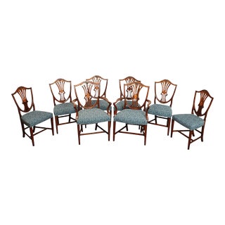 Antique Hepplewhite Style Inlaid Shield Back Dining Chairs - Set of 8 For Sale