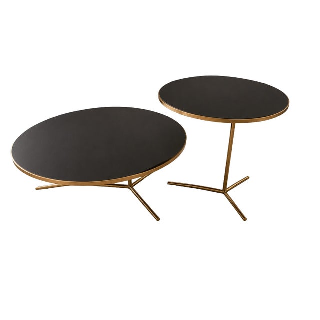 Phase Design Downtown Coffee Table & C-Table Set by Reza Feiz | Smoked Brass & Black Spandrel Glass For Sale - Image 4 of 12