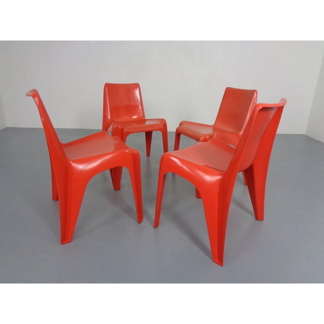 Red B1171 Fiberglass Stacking Chairs by Helmut Bätzner for Bofinger, 1960s, Set of 4 For Sale - Image 8 of 17