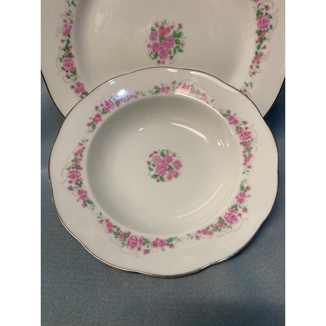 1970s 1970s Vintage Yong Sheng Pink Floral China 5-Peice Place Setting For Sale - Image 5 of 18