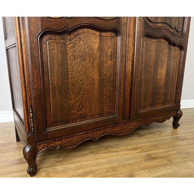 Antique French Louis XVI Style Carved Oak 2-Door Wardrobe For Sale - Image 11 of 16