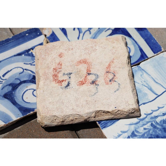 Antique Set of 6 Baroque Portuguese Tiles, 18th Century Blue & White Scrollwork and Ornamental Motifs For Sale - Image 10 of 10