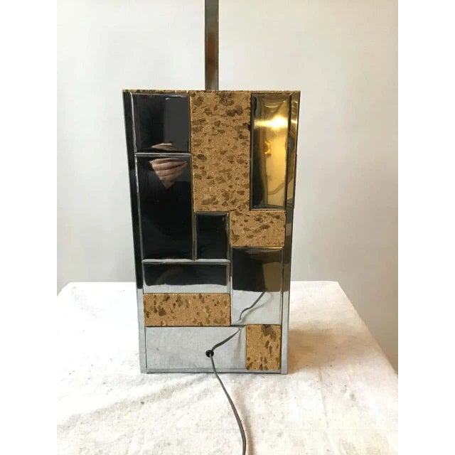 1970s 1970s Paul Evans Cityscape Style Chrome and Cork Table Lamp For Sale - Image 5 of 10